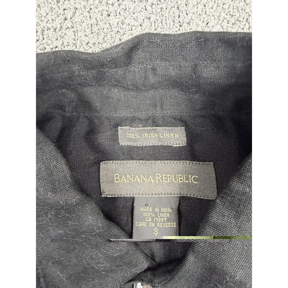 Banana Republic Shirt Mens S Black Irish Linen Short Sleeve Button Up Vacation
